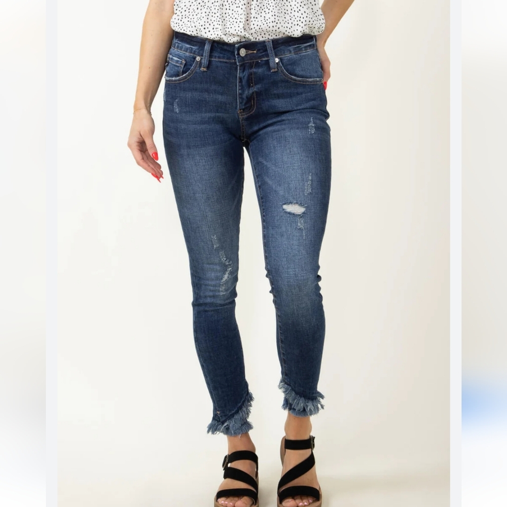 KanCan Nala Mid Rise Double Fray Ankle Distressed Skinny Jeans Size 11/29
